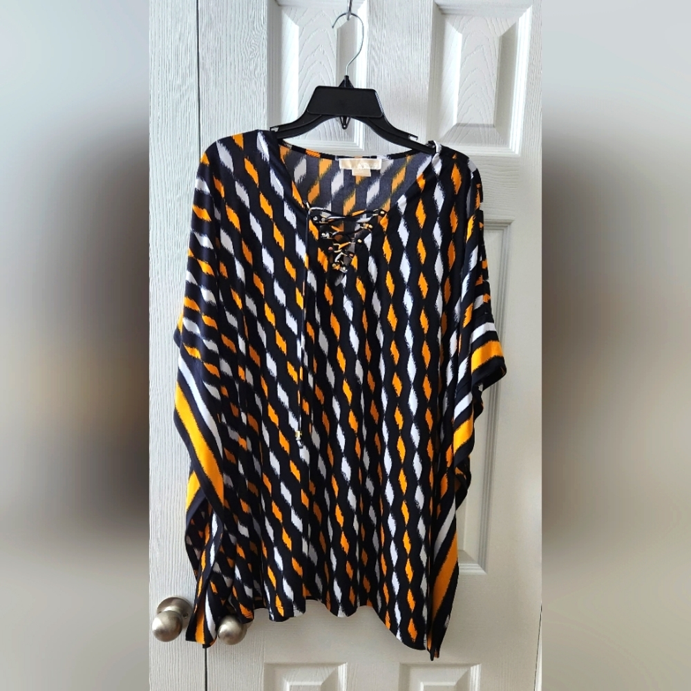 MICHAEL KORS Gold, White, & Navy Blue Tunic